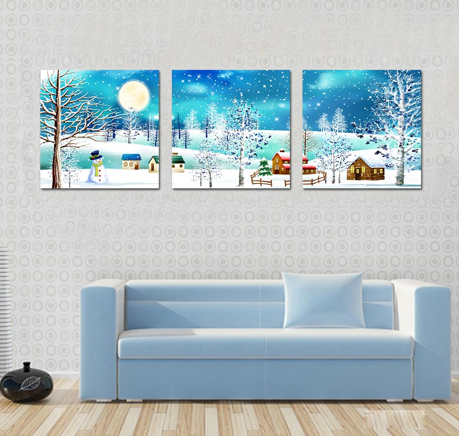 Erstaunliche Filmkunst-Wanddrucke mit Blick auf das Dorf und ausgefallene Schneefilme