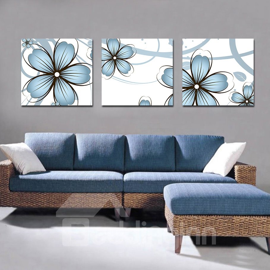 Impresión de pared de arte de película con estampado de flores azules lindas