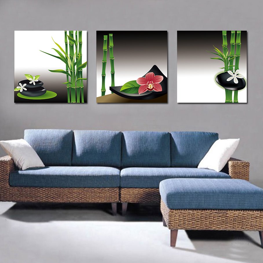 Impresión de pared artística de película de bambú elegante y flores adorables