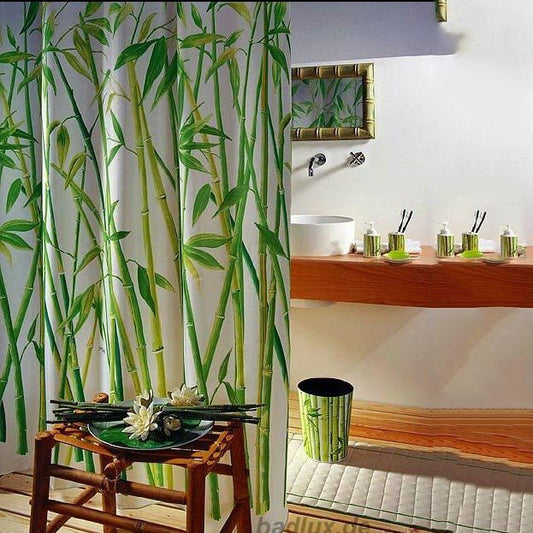 3D-Bambuswald-bedruckter grüner Badezimmer-Duschvorhang