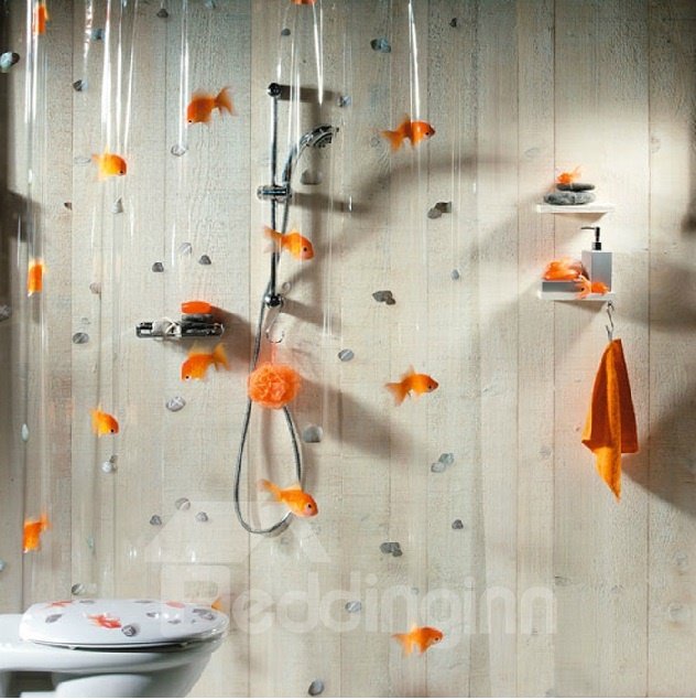 High Quality Hyaline Pretty Goldfish Printing Shower Curtain