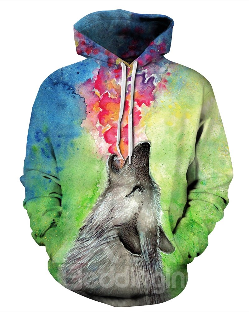 3D Wolf Roar Pattern Men Sweater Long Sleeve Cool Hoodies