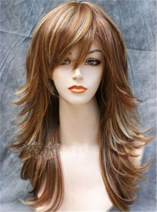 Pelucas sin tapa de pelo sintético ondulado para mujer, peinado en capas, con flequillo, 18 pulgadas 