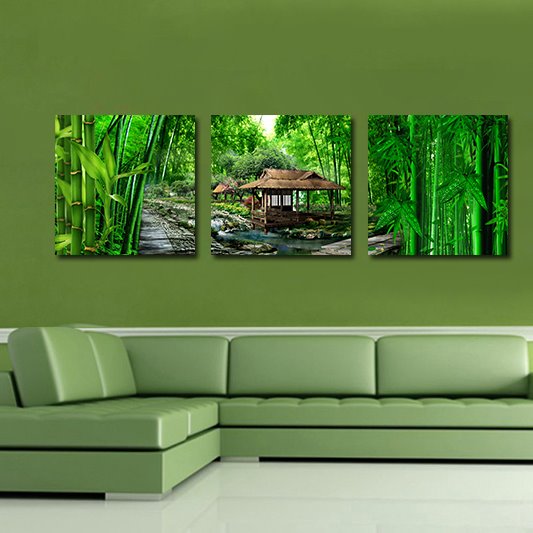 Pretty Green Bamboo 3-Pieces of Crystal Film Art Wall Print