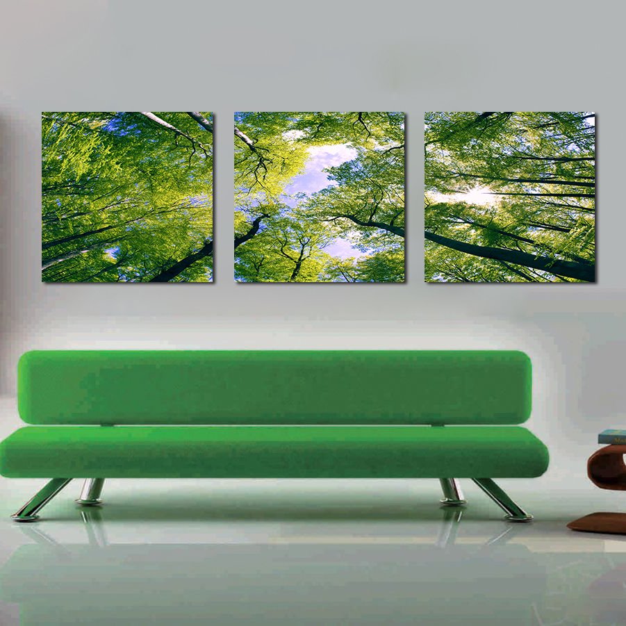 Impresión de pared artística de película de cristal de 3 piezas de Pretty Treetop