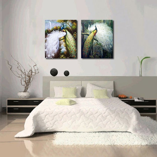 Hermoso pavo real, 2 piezas de película de cristal, impresión de pared artística