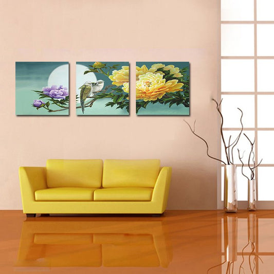 Impresión de pared artística de película de cristal de 3 piezas de Pretty Peony