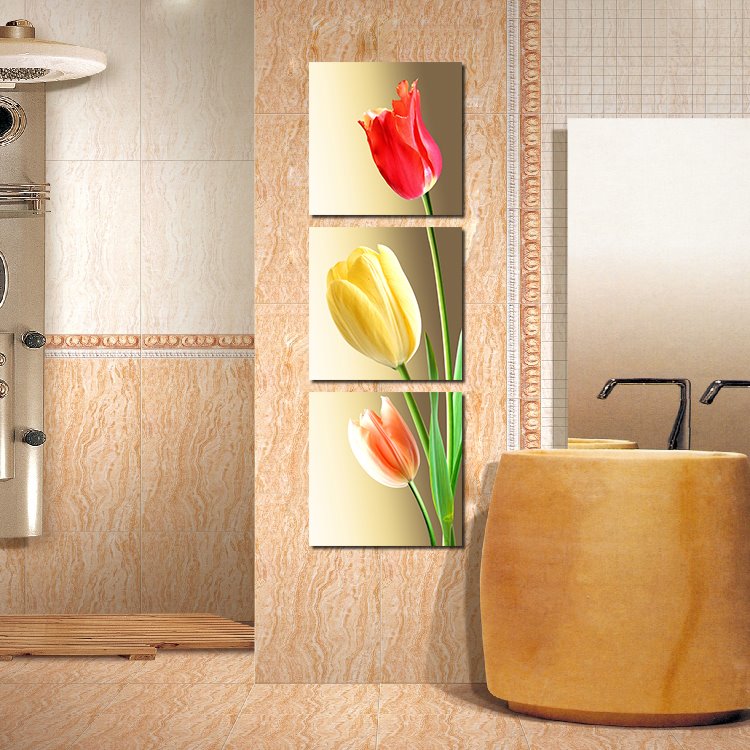 Impresión de pared artística de película de cristal de 3 piezas de tulipanes fantásticos