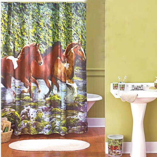 Cortina de ducha de poliéster con estampado de caballo corriendo creativo 