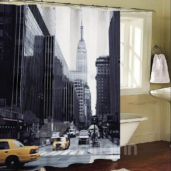Cortina de ducha con impresión 3D de Dacron, elegante y moderna calle de Nueva York
