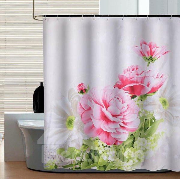 Magnificent Blooming Peony Pattern Dacron Shower Curtain
