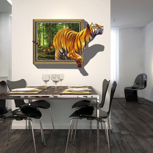 Etiqueta de la pared 3D extraíble con patrón de tigre caminante decorativo vivo