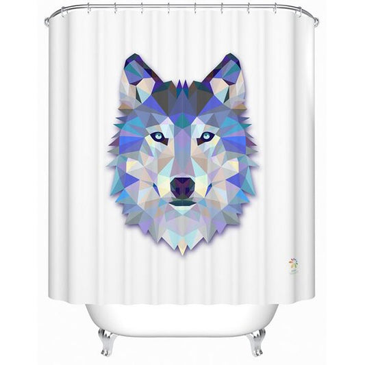 3D Wolf Head Printed Polyester White Shower Curtain