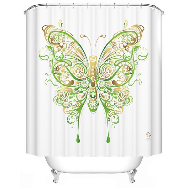 Cortina de ducha con estampado de mariposas verdes, estética y atractiva 