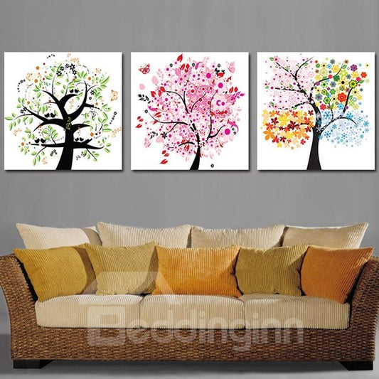 Impresión de pared artística de película de cristal de 3 piezas con árboles de flores bastante coloridos 