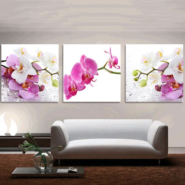 Impresión de pared artística de película de cristal de 3 piezas Pretty Moth Orchid 