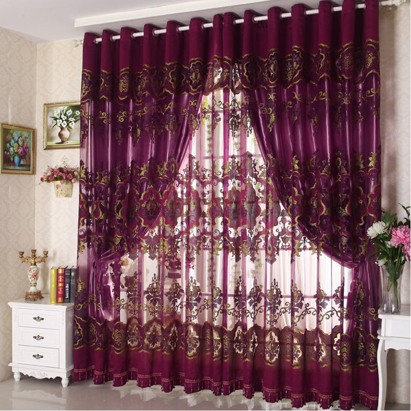 Cortina opaca clásica de lujo con ojales en la parte superior para sala de estar y dormitorio, color morado
