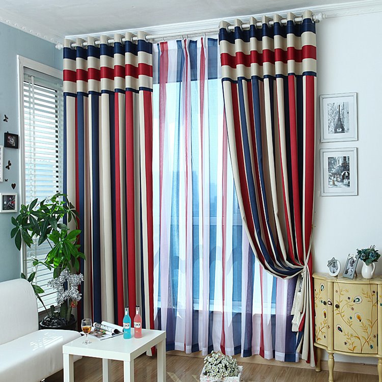 Blackout Stylish Multi Color Stripe Grommet Top Curtain