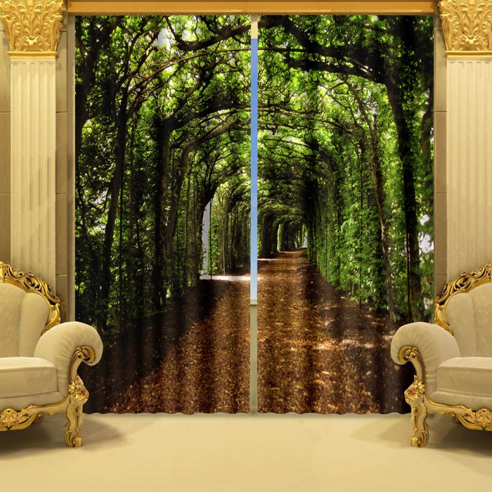 3D-Vorhang aus Polyester mit fantastischem grünen Korridor, bedruckt, natürlicher Stil, Dekoration, individuell