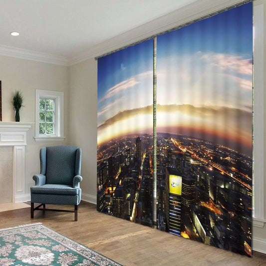 Amazing and Grand City Scenery Polyester 2 Pieces Living Room Custom 3D Curtains