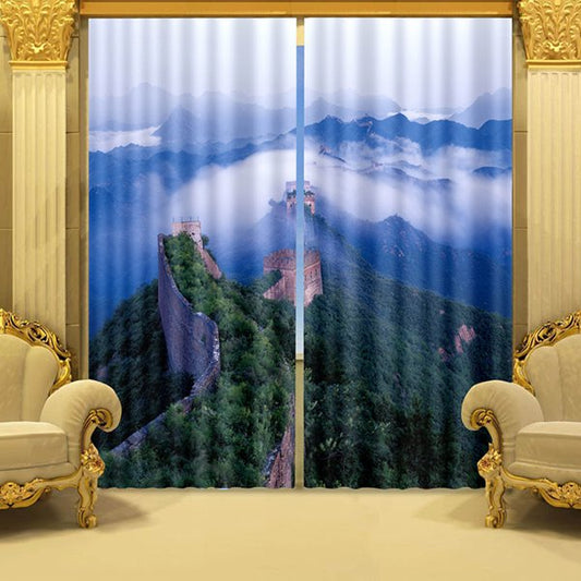 The Great Wall and Mountains with Green Trees Printed 3D Window Custom Curtain