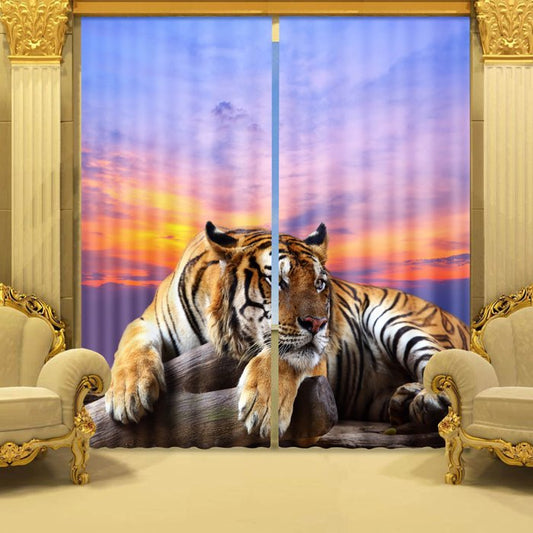 Cortina de sala de estar personalizada con estampado de tigre agazapado feroz en 3D, decoración de estilo Animal
