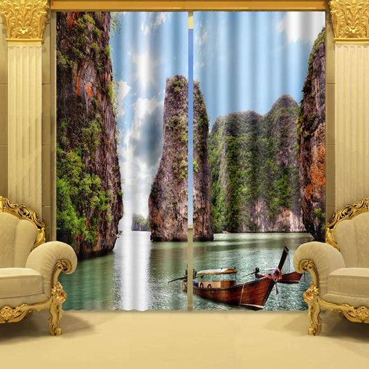 3D High Mountains and Peaceful Lake Printed Bedroom Window Decorative Custom Curtain