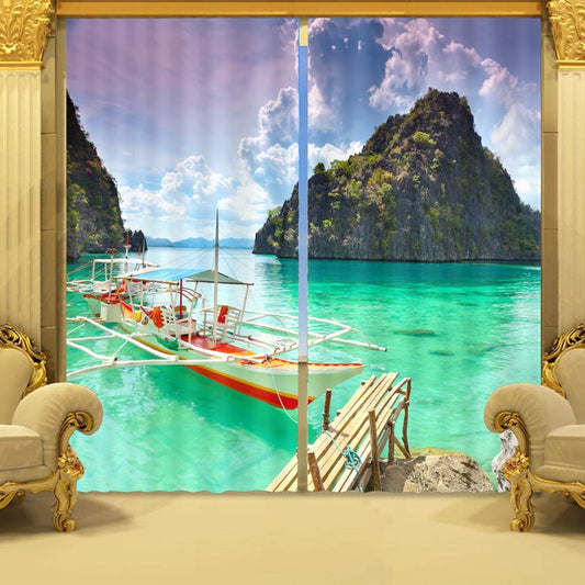 3D Clean Water and Wonderful Sea Scenery Printed Custom Living Room Blackout Curtain