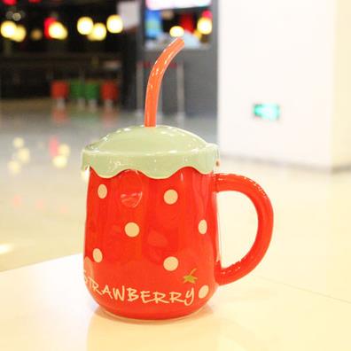 Taza de cerámica con diseño de fresa y frutas, con tapa, taza de café, taza de té y agua para mujeres, mamá, amigos, amantes, regalos 