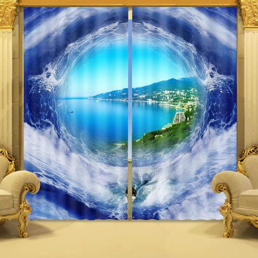 Wunderschöner, sonnenlichtblockierender 3D-Vorhang mit Meerblick