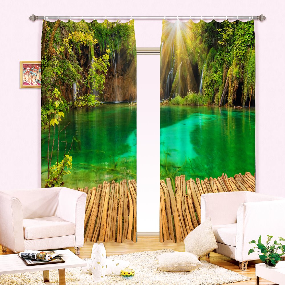 Green Deep Abyss with Bright Printing Thick Polyester Custom 3D Curtain