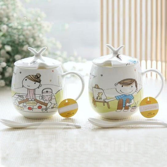 Fantástica taza de café de cerámica con vida colorida para amantes 