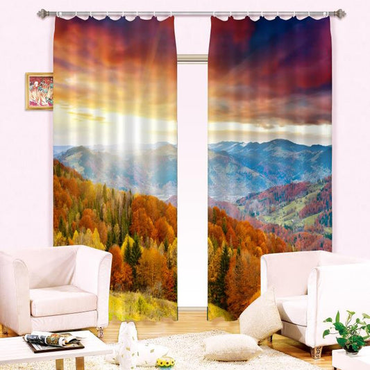 Splendid Forest Mountain Natural Scenery 2 Pieces Custom Living Room 3D Curtain