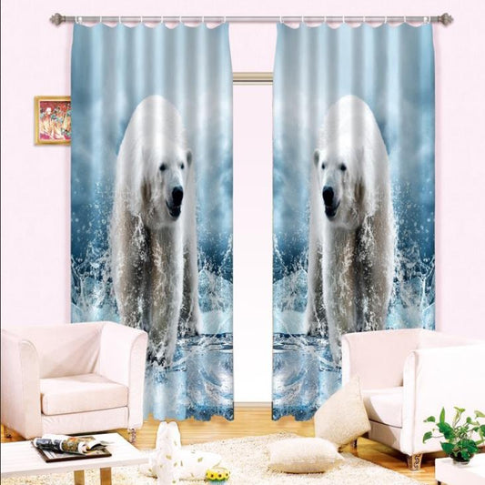 Cortina decorativa y opaca de poliéster grueso con estampado de oso polar vendedor caliente en 3D