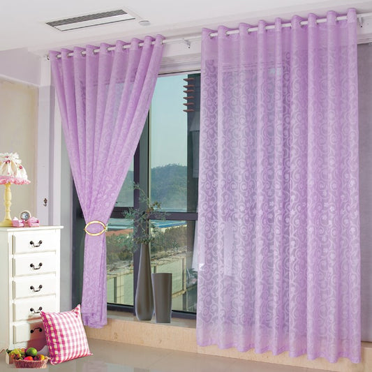 Decoración de poliéster de color morado claro con estampado clásico de damasco, cortina transparente personalizada de estilo princesa