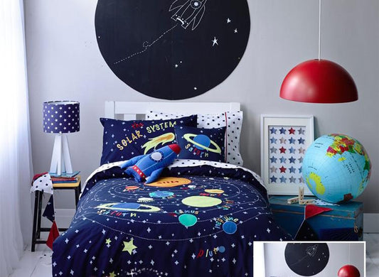 Solar System Pattern Cotton Boy 3-Piece Blue Duvet Covers Colorfast Wear-resistant Endurable Skin-friendly All-Season Ultra-soft No-fading Bedding Sets