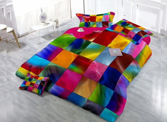 Colorful Plaid Wear-resistant Breathable High Quality 60s Cotton 4-Piece 3D Bedding Sets