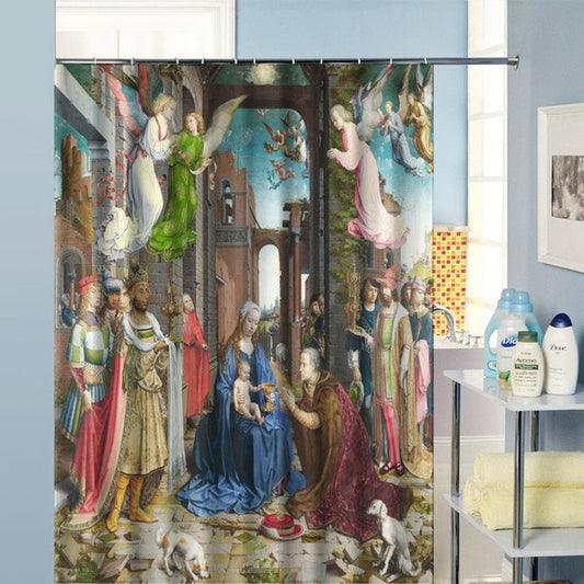 Cortina de ducha de tela Dacron con pinturas de la Natividad de Jesús
