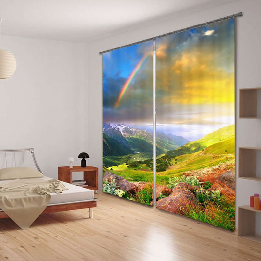 3D Beautiful Rainbow Printed Thick Polyester 2 Panels Custom Blackout Curtain