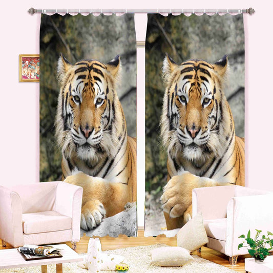 Decoración de estilo animal con estampado de tigres lindos en 3D y cortina personalizada opaca para sala de estar