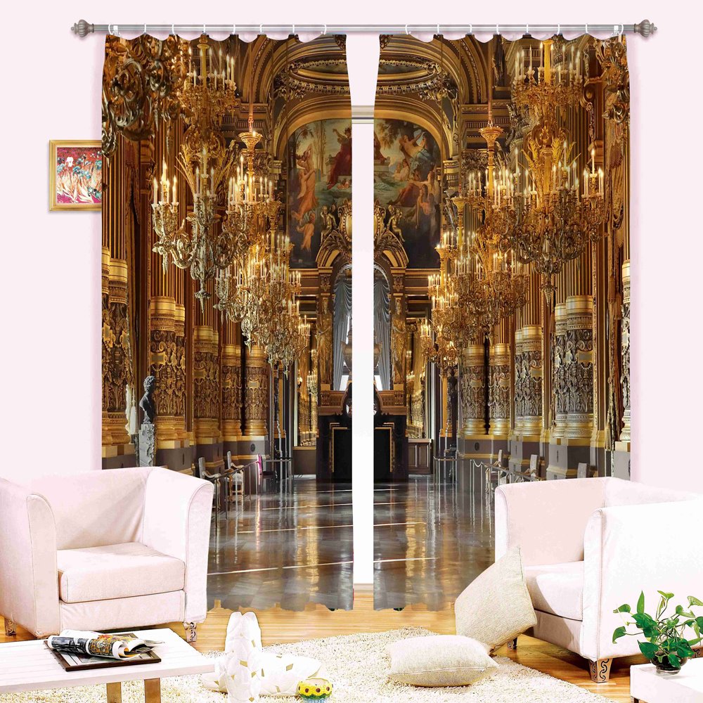 3D-Vorhang „Goldene Kirche mit Skulptur“, bedruckt, luxuriöser Stil, individueller Vorhang für das Wohnzimmer