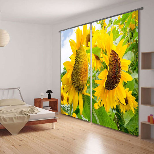 Lebendige Sonnenblumen, vielseitiger Druck, 3D-Verdunkelungsvorhang für Wohnzimmer und Schlafzimmer