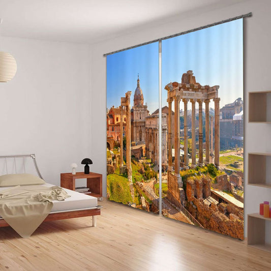 Cortina opaca personalizada con estampado de punto escénico de la antigua Roma en 3D para sala de estar