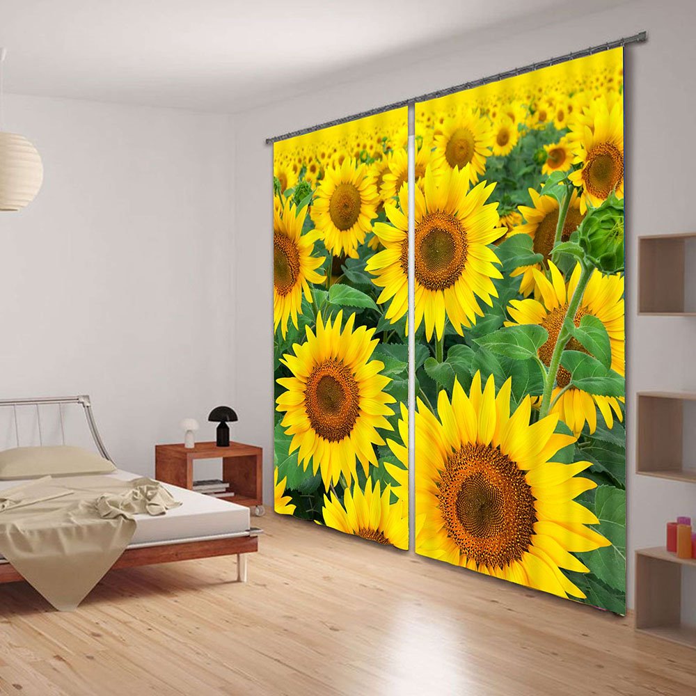 Cortina de impresión digital 3D de girasoles refrescantes