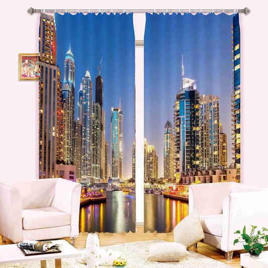 City Night Skyscrapers Wonderful Scenery 3D Digital Printing Blackout Curtain