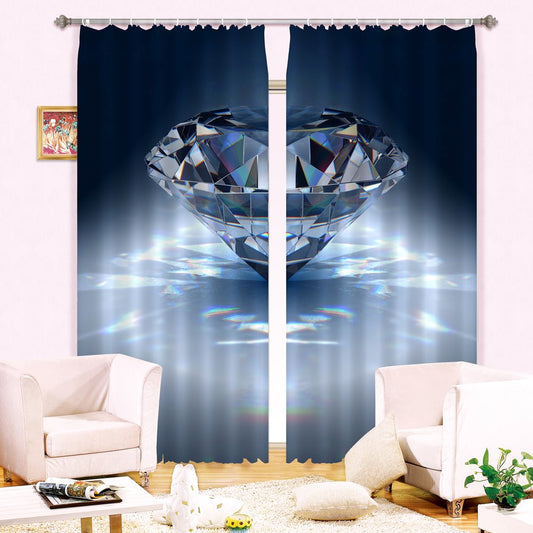 3D Beautiful Light Blue Diamond Printed Living Room Decorative and Blackout Curtain