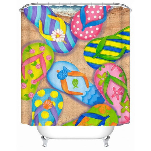 Einzigartiger, farbenfroher Duschvorhang mit Strandsandalen-Print
