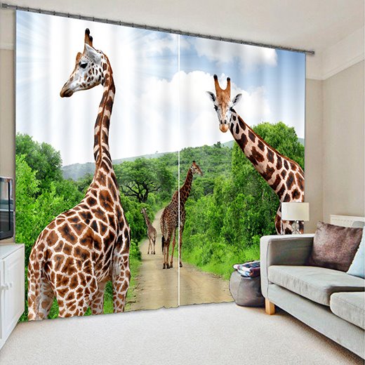 3D Giraffes Printed Animal Style Decoration and Blackout Curtain Polyester Room Curtain
