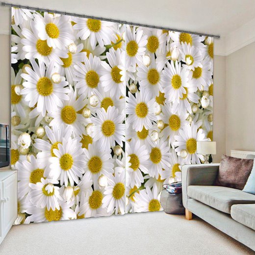 3D Sun Flowers Printed Pastoral Style Custom Polyester Energy Saving Curtain