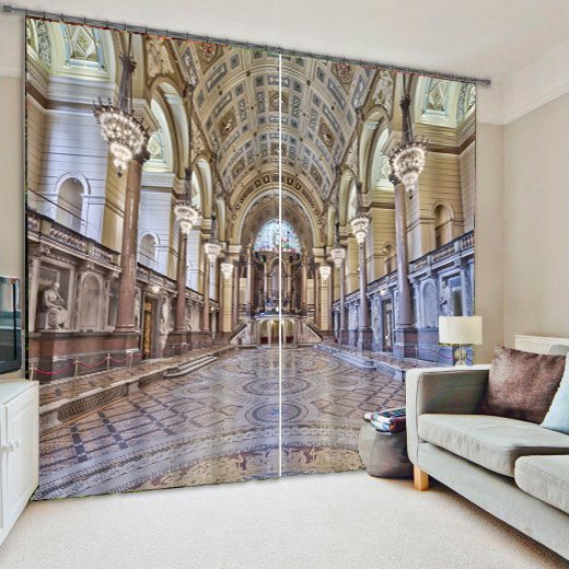 Cortina de sombreado personalizada con estampado de palacio magnífico en 3D, 2 paneles, para sala de estar